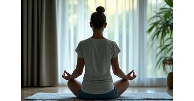 Person meditating in a serene setting